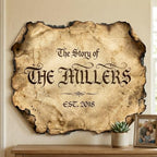 Personalized Family Name Sign, Custom Faux Antique Parchment Wall Decor, "The Story of" Vintage Scroll Plaque, Flat MDF Board with Realistic 3D Print (Not Real Burned Paper), Old World Home Art - Image 5