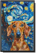 Metal Sign Vintage Tin Sign Dachshund Starry Night Sausage Inquisitive Dachshund in A Celestial Sky for Home Den and Seasonal Displays Corrosion Resistant Aluminum 8×12 Inches with Metal Frame by YmyooForTinSign