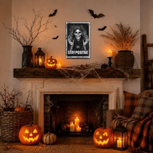 Vintage Metal Tin Sign Halloween Hooded Skeleton Gothic Wall Art for Home Bedroom Office 6×8 Inches with Metal Frame - Image 5