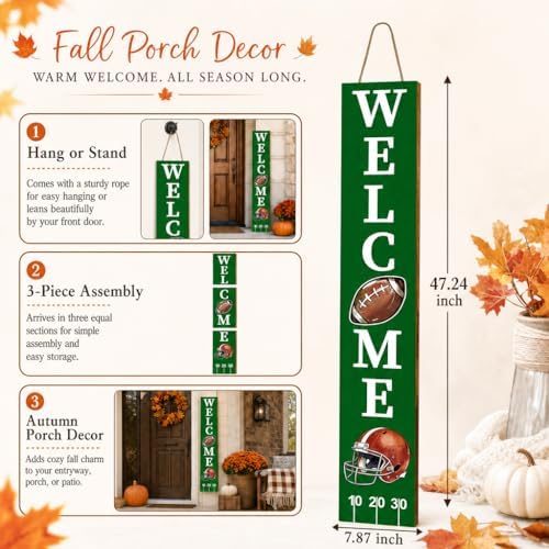 Football Porch Decor for Outdoor - Football Porch Sign for Front Door Sign, Welcome Decorations for Home Wall Indoor Supply Each 47.24 ×7.87 Inches - Image 2
