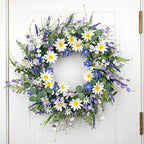 22 Inches Summer Wreaths for Front Door Blue Summer Door Wreath Spring Floral Wreath with Wildflower Lanvender for Wall Porch Indoors Outdoor Window Home Decorations - Image 6