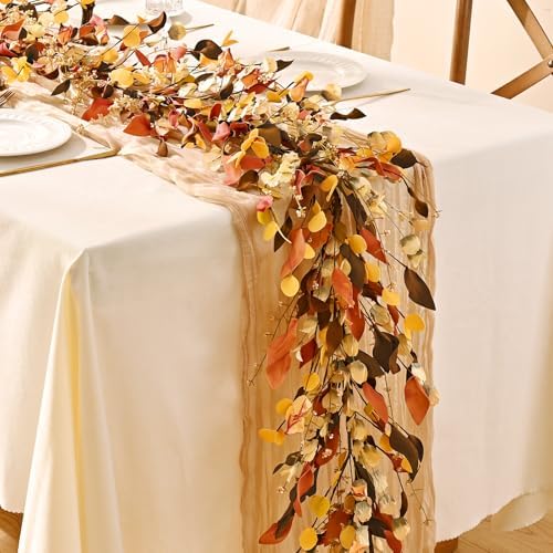 Fall Decor, Fall Garland with Lights, 9FT Autumn Eucalyptus Leaves Lighted Garland Thanksgiving Harvest Festival Decorations for Home Mantle Porch Outdoor Indoor Wedding Table Wall Arch Decor - Image 4