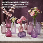 Colored Glass Vases Bulk 32 Pcs - Assorted Vintage Bud Vases for Wedding Centerpieces, Rustic Embossed Glass Bottles for Table Decor, Home Floral Arrangements with Purple Series (2-6 Inch) - Image 7
