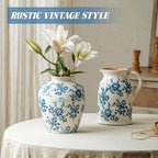 Blue and White Vase, 8 Inch Vintage Chinoiserie Ceramic Vase, Rustic Flower Vases Decorative Antique Vases for Home Decor, Retro Ice Cracked Porcelain Farmhouse Table Centerpieces Decor - Image 5