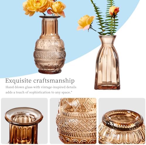 Glass Bud Vases Set of 64 - Amber Assorted Small Mini Glass Vases for Flowers, Crystal Vintage Vase Set, Bulk Centerpieces for Table Décor, Wedding, Home and Events (Amber, 64 Pcs) - Image 4