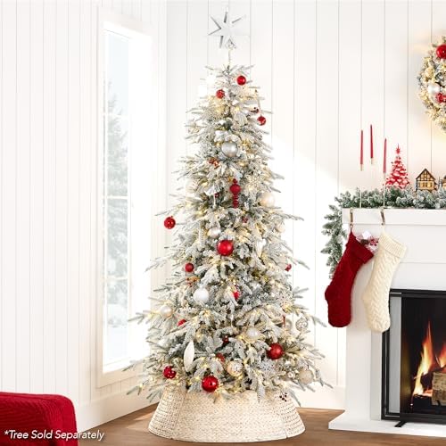 Best Choice Products 36in Christmas Tree Collar, Woven Hyacinth 3-Piece Holiday Rattan Tree Skirt Accessory for Home w/Cord Cut-Out - Transparent White - Image 5