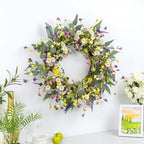 Yawwind 22 Inches Summer Wreaths for Front Door Green Spring Floral Wreath Summer Door Wreath Wildflower Wreaths with Lavender Daisy for Indoors Windows Porch Wall Outside All Season - Image 3