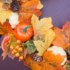Ansuma 20" Fall Wreath for Front Door - Maple Leaves Pumpkin Pinecone Artificial Harvest Fall Wreath with Berries for Autumn Halloween Thanksgiving Day Home Wall Window Mantel Decor - Image 3