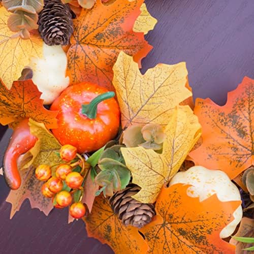 Ansuma 20" Fall Wreath for Front Door - Maple Leaves Pumpkin Pinecone Artificial Harvest Fall Wreath with Berries for Autumn Halloween Thanksgiving Day Home Wall Window Mantel Decor - Image 3
