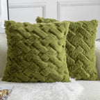 Yaertun Set of 2 Decorative Throw Pillow Covers Thick Plush Wool Throw Pillows Super Soft Luxury Faux Rabbit Fur Velvet Cushion Covers for Couch Sofa Bed Living Room 26x26 Inch Olive Green by YAERTUN