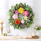 Waipfaru 2Pcs Summer Wreaths Easter Wreath, Spring Wreaths for Front Door Outside, Large Front Door Wreath with Peony Dahlia Rose Flower Green Eucalyptus Leaves Farmhouse Outdoor Porch Decor - Image 6