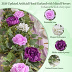 Livole 2Pcs 12 Ft Flower Garland Decoracion Purple Peony Floral Garland - Image 5