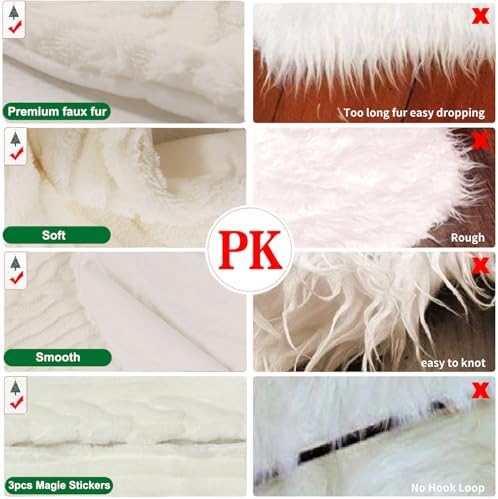 Christmas Tree Skirt 48 Inch Snowy White Thick Faux Fur White Tree Skirts Snowy & Thick for Xmas Year Party Holiday Home Decorations (Large) - Image 4