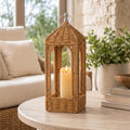 14.5 Inch Natural Rattan Decorative Lantern with LED Flameless Candle by MTLEE