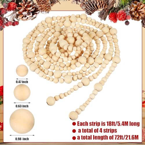 4 Pcs Christmas Tree Wood Bead Garland, 18 ft Each, Wood Color - Image 2