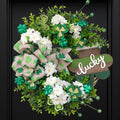 20" St. Patrick’s Day Decorations for Front Door Artificial Green Wreath Lucky Shamrock Board Clover Bow Leaves and Flowers Spring Summer Home Party Outdoor/Indoor Farmhouse Porch Decor by Bibelot