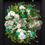 20" St. Patrick’s Day Decorations for Front Door Artificial Green Wreath Lucky Shamrock Board Clover Bow Leaves and Flowers Spring Summer Home Party Outdoor/Indoor Farmhouse Porch Decor by Bibelot