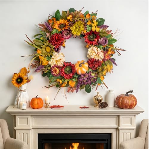 24 Inch Fall Wreaths for Front Door, Autumn Farmhouse Harvest Wreath - Image 5