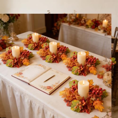 6 Pcs Small Fall Hanging Wreaths with Artificial Autumn Maple Oak Leaves Red Orange Berry Clusters Mini Cabinet Wreath for Home Table Centerpieces Kitchen Farmhouse Thanksgiving Party Decor - Image 5