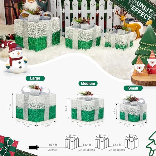 Set of 3 St Patricks Day Decorations Lighted Gift Boxes，Outdoor St Patrick's Day Decor,Plug-in 65 LED Light Up Present Boxes for Outdoor Home Yard Lawn Holiday Wedding Birthday Party Decor - Image 7