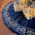 Christmas Tree Skirt 60 inch, Blue Luxury Velvet Plush Faux Fur Extra Large Skirts with Silver Embroidered Vintage Pattern, Classic Retro Christmas Tree Decorations Gifts by FunAcce