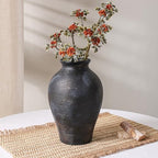 Ceramic Flower Vase Home Decor, 9 in Farmhouse Table Vases Rustic Vintage Living Room Kitchen Bedroom Pottery Decorative Vases for Flowers House Shelf Office Coffee Desk Dining Entryway, Black Gold - Image 3
