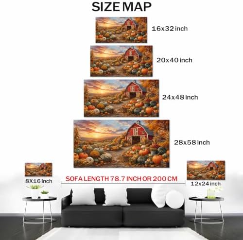 WAXWHELK Farmhouse Fall Canvas Wall Art, Rustic Autumn Pumpkin Barn Painting Pictures Thanksgiving Artwork for Living Room Bedroom Home Decor (24"x47") - Image 5