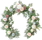 Floroom 6ft Artificial Eucalyptus Garland with Flowers Fake Greenery Faux Floral Vine Garland for Table Decor Wedding Centerpieces Bridal Shower Party Decorations, Blush Powder Blue by Floroom
