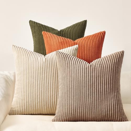Topfinel 20x20 Sofa Pillow Covers Rust and Olive Green Velvet Throw Pillow Covers Boho Farmhouse Cushion Cases Soft Corduroy Fall Home Decor for Couch Bed Sofa Living Room Pack of 4 by Topfinel