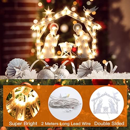 2 Pack Christmas Window Lighted Decorations,Christmas Window Silhouette Lights,Double Side Sign Lamp for Holiday Indoor Wall Door Glass Decorations,Polaris,Nativity - Image 4