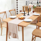 Taupe White Plaid Gingham Ruffle Table Runner Cabinet Cover 13"x108" - Image 2