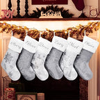 GEX Personalized Christmas Stockings 3 Pack Custom Name for Family with Names Silver White Satin Large 20" with Sequins Rhinestones Faux Fur Embroidery Classic Fireplace Decoration (Set of 3) by GEXWorldwide