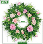 24 Inch Spring Wreath for Front Door, Pink Floral Wreath with Artificial Tulips, Dahlias & Eucalyptus, Hydrangeas and Peonies, Flower Wreath with Gift Box for Home Decorations - Image 2