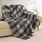 Black Grey Plaid Throw Blanket for Couch, Soft Mohair Tartan Blanket 50x60 - Image 2