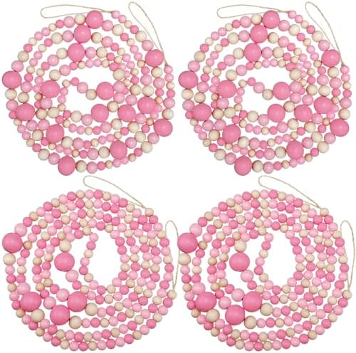 Bucherry 4 Pcs Christmas Wood Bead Garland 28.8 Feet, Pink, Natural by Bucherry