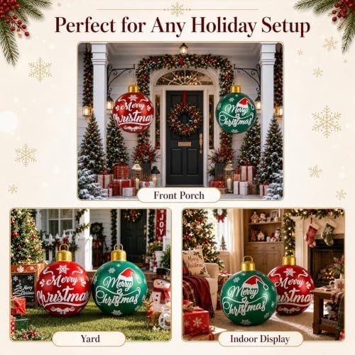 Inflatable Christmas Ornaments 2 Pack,24 Inch Giant Balls Front Porch Decor - Image 7