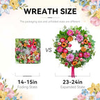 Spring Summer Wreaths for Front Door 24 Inch with Dahlia, Peony & Daisy Spring Wreaths for Front Door Outside Summer Door Wreath for Entryway, Porch & Home Décor Outdoor Summer Wreath - Image 4