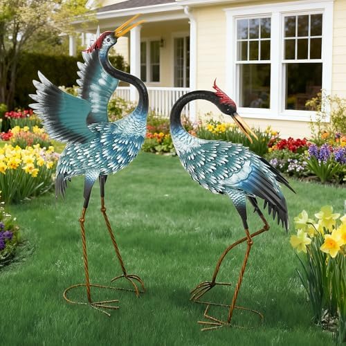 36.8" Metal Crane Statue, Blue Heron Decor Handcrafted - Image 4