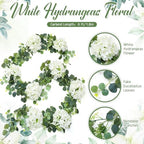 6ft White Hydrangeas Artificial Floral Garland Decoration for Mantle - Image 2