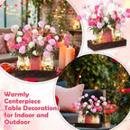 Suncalla 3pcs Pink White Fake Kiku Flowers Mason Jar Table Centerpiece - Image 4