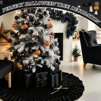 48 Inches Velvet Halloween Tree Skirt Decorations Black Luxury Xmas Fur Plush Skirts for Halloween Merry Christmas Party Rustic Vintage Holiday Home Winter - Image 4