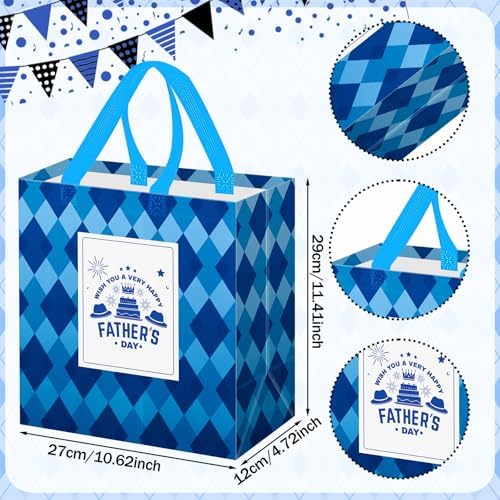 Wesnoy 48 Pcs Father's Day Tote Gift Bags Bulk with Handles Plaid Non Woven Dad Candy Bags Reusable for Gift Wrapping Happy Men Father's Day Goody Shopping Party Favor, 11.4 x 10.6 x 4.7 Inch - Image 2