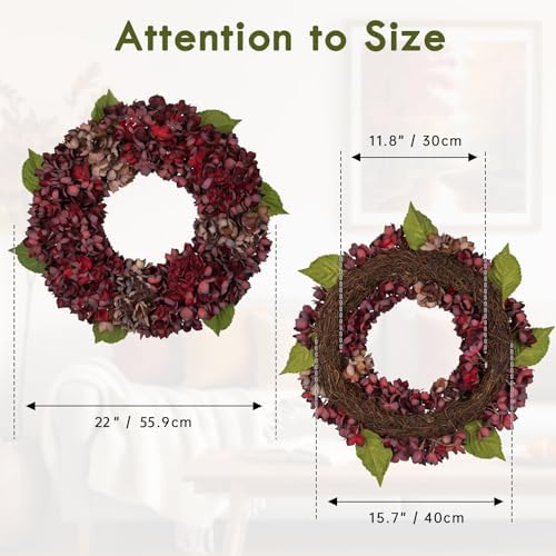 Fall Wreaths for Front Door 22 inch Autumn Wreath with Hydrangeas - Image 2