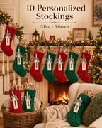 houscly 18 Inch Personalized Christmas Stockings, 10 Pack Red Green - Image 2