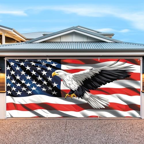 6 * 13FT Eagle flag 4 of July Garage Door Cover Decorations Independence Day Garage Door Banner for Outdoor Indoor Patriot Party Photography Backdrop - Image 2