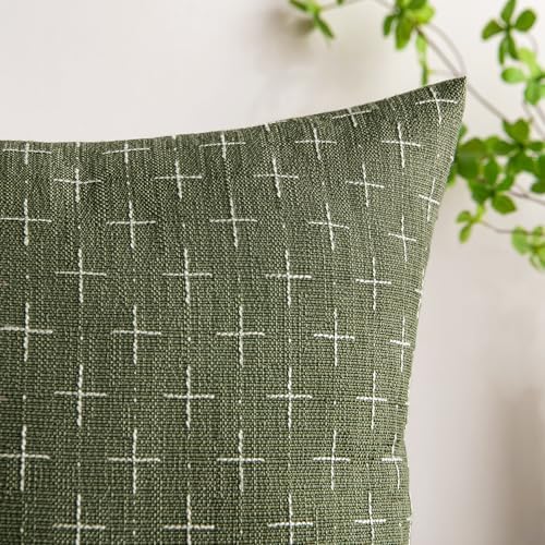 MIULEE Pack of 2 Decorative Vintage Burlap Linen Euro Sham Spring Throw Pillow Covers for Sofa Couch Bed 24x24 Inch Modern Farmhouse Pillowcase Rustic Woven Textured Cushion Cover Olive Green - Image 2