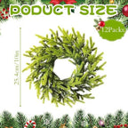 12 Pcs Christmas Wreath 10 Inch Green Artificial DIY Faux Plain Wreaths Front Door Green Farmhouse Cabinets Wreath Indoor Outdoor Wall Decor(Pine Needle) - Image 2