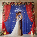 10x10ft Royal Blue Red Tulle Backdrop Curtain with Lights String for Parites, Sheer Backdrop Curtains for Wedding Baby Shower Birthday Party Photo Shoot Decorations - Image 4