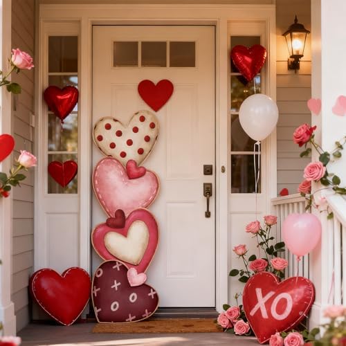 Yerliker 39 Inch Valentine's Day Stacked Heart for Home Front Porch Decor Wood Heart Outdoor Decor Valentine's Day Sign for Yard Front Door Garden Patio Outdoor - Image 3