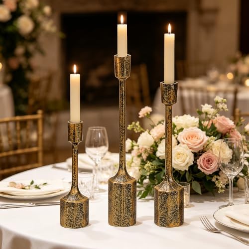 Cast Iron Taper Candle Holder Set, Antique Gold Finish, Rustic Style, Set of 2 (Antique Gold) - Image 3
